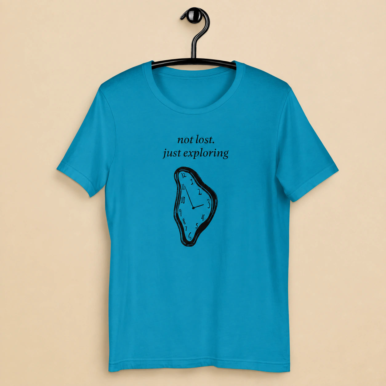 Not Lost, Just Exploring Unisex Crew-Neck Tee in Aqua - hanger product view