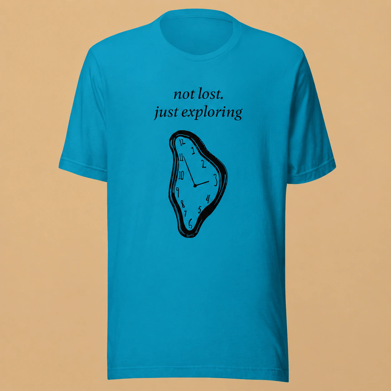 Not Lost, Just Exploring Unisex Crew-Neck Tee in Aqua - flat front product view