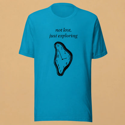 Not Lost, Just Exploring Unisex Crew-Neck Tee in Aqua - flat front product view