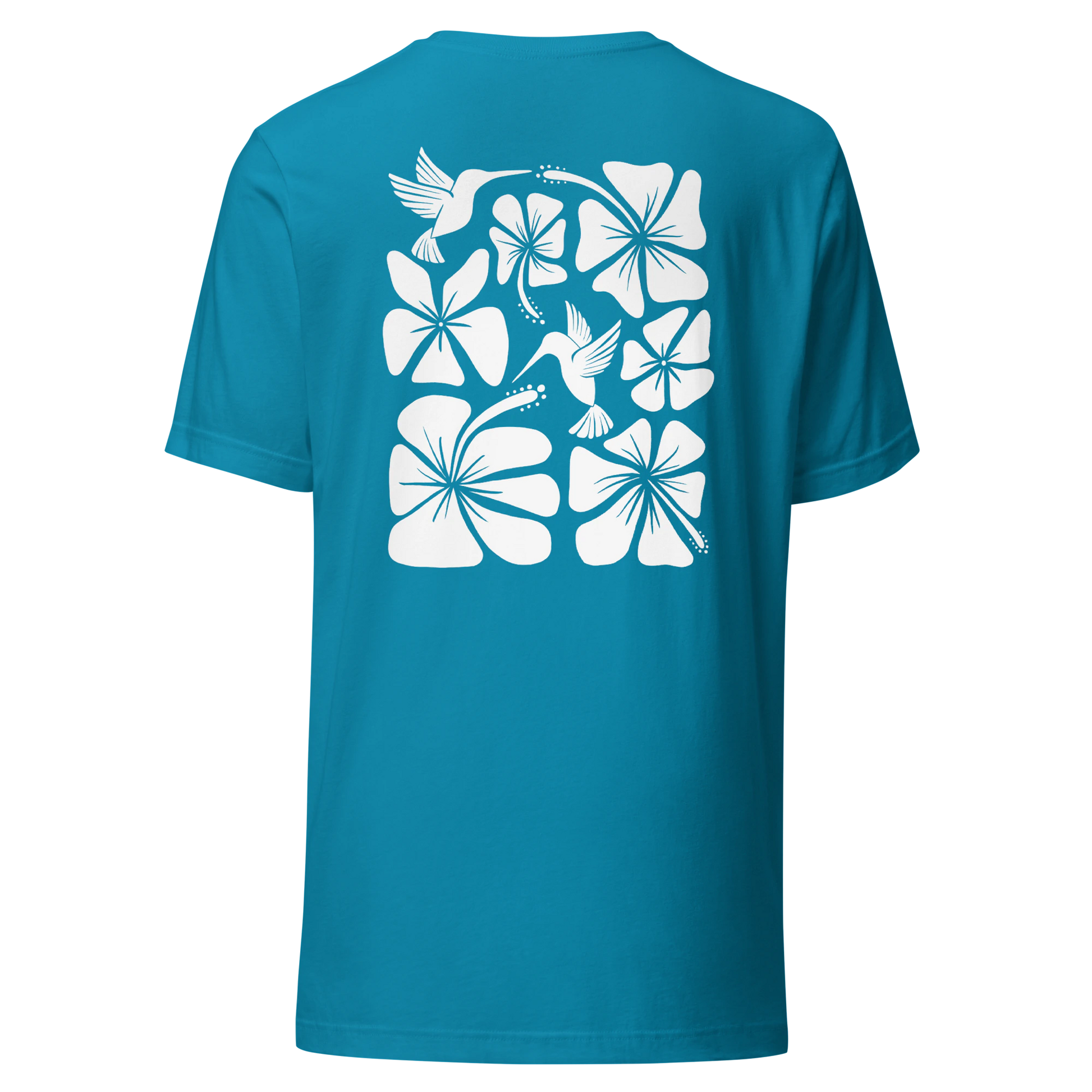 Hibiscus Flight Unisex Crew-Neck Tee in Aqua - back product view