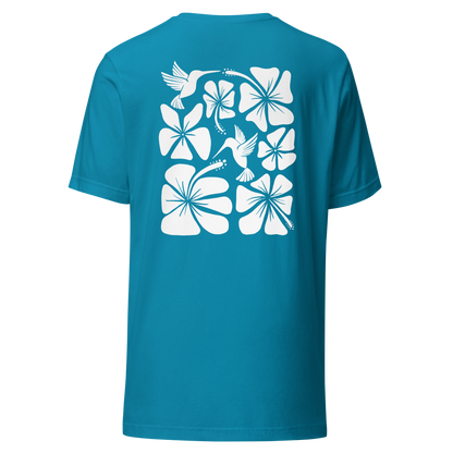 Hibiscus Flight Unisex Crew-Neck Tee in Aqua - back product view