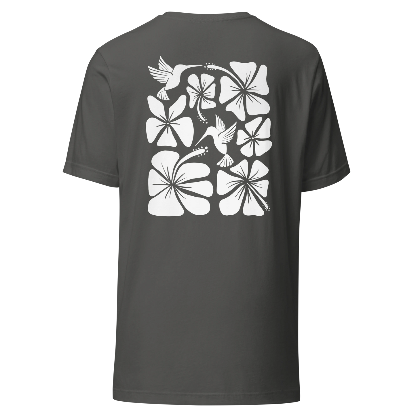 Hibiscus Flight Unisex Crew-Neck Tee in Asphalt - back product view