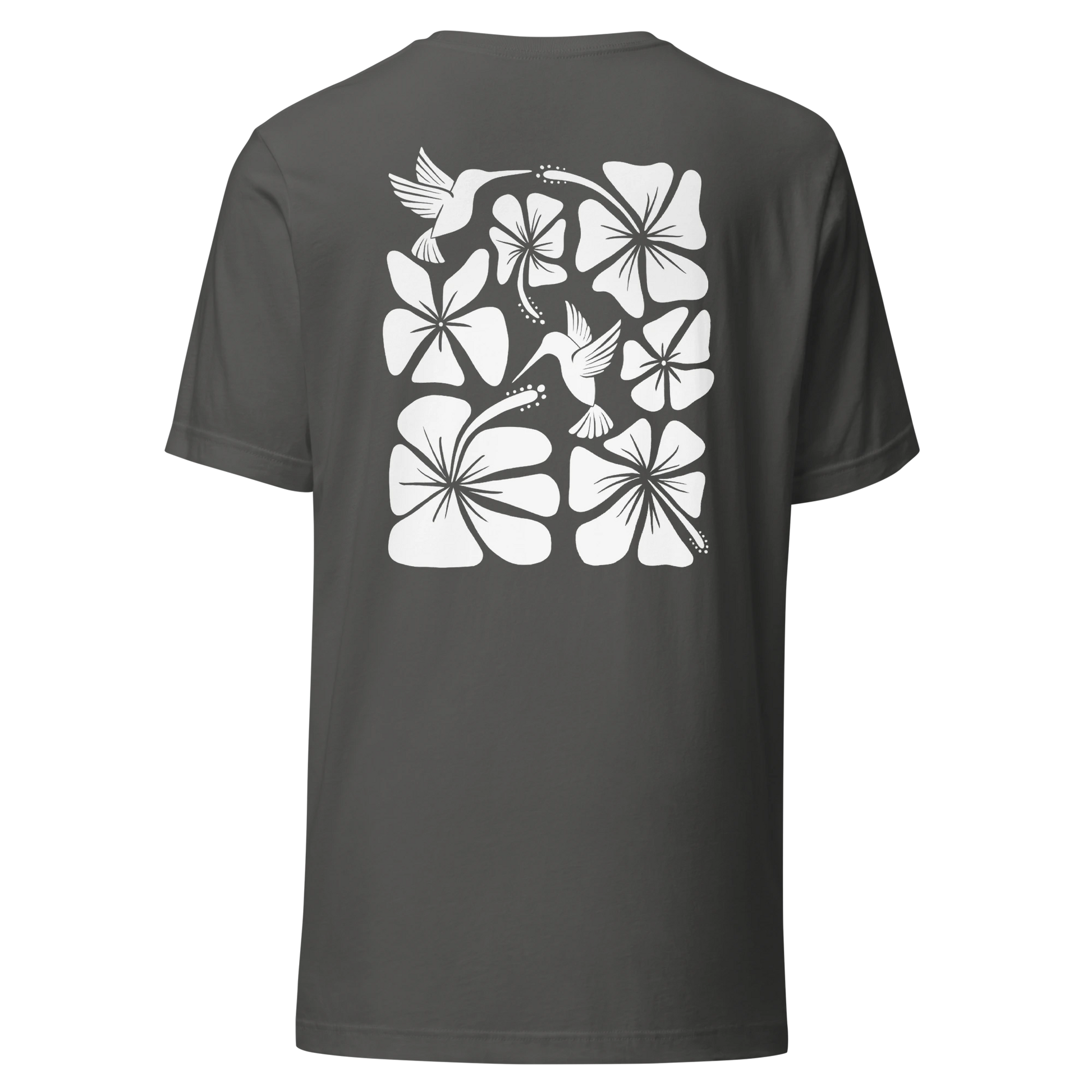 Hibiscus Flight Unisex Crew-Neck Tee in Asphalt - back product view