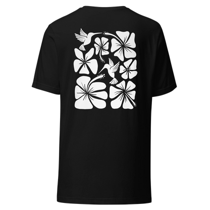 Hibiscus Flight Unisex Crew-Neck Tee in Black - back product view