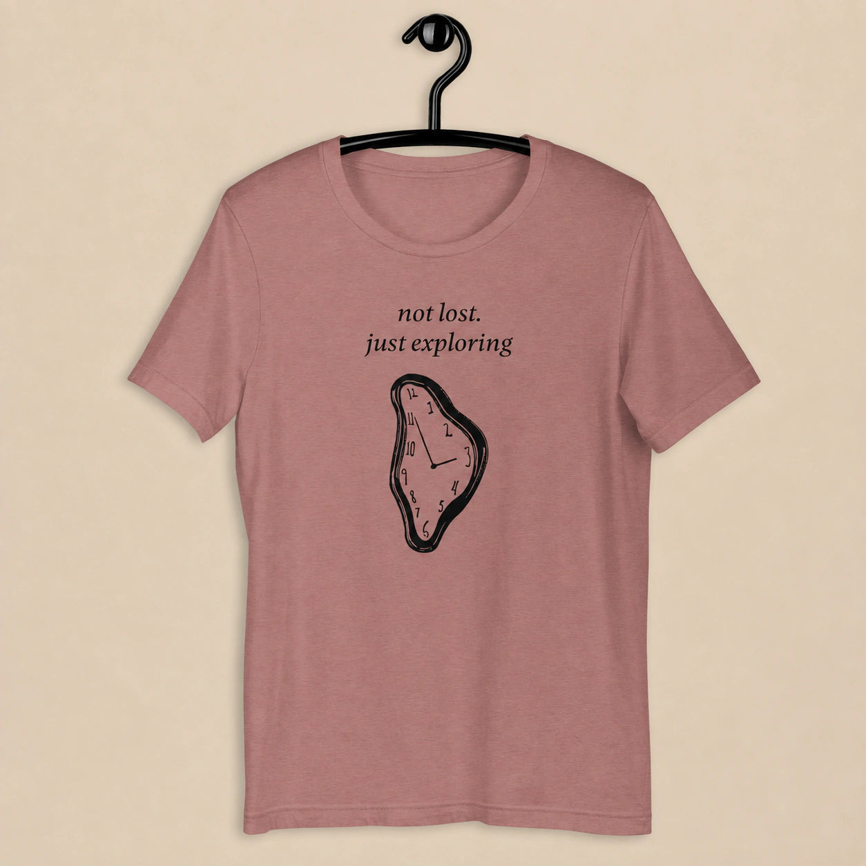 Not Lost, Just Exploring Unisex Crew-Neck Tee in Heather Mauve - hanger product view