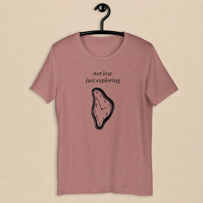 Not Lost, Just Exploring Unisex Crew-Neck Tee in Heather Mauve - hanger product view