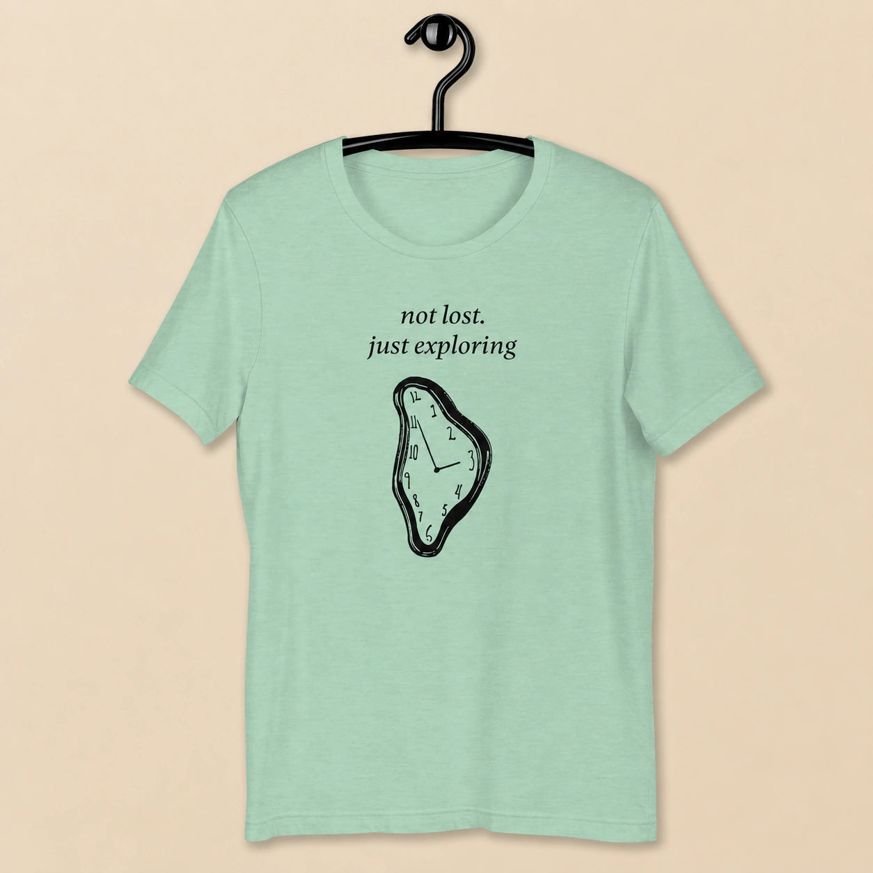 Not Lost, Just Exploring Unisex Crew-Neck Tee in Heather Prism Mint - hanger product view