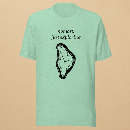 Not Lost, Just Exploring Unisex Crew-Neck Tee in Heather Prism Mint - flat front product view