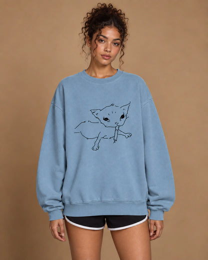 Nine Lives After Dark Unisex Vintage-Wash Sweatshirt in Jeans Blue - front lifestyle view