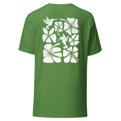 Hibiscus Flight Unisex Crew-Neck Tee in Leaf - back product view