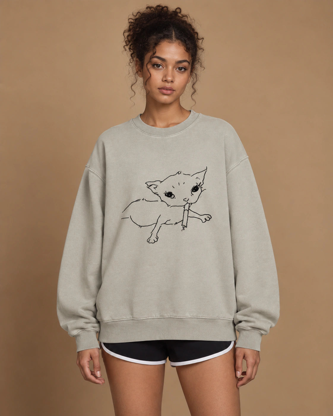 Nine Lives After Dark Unisex Vintage-Wash Sweatshirt in Light Gray - front lifestyle view