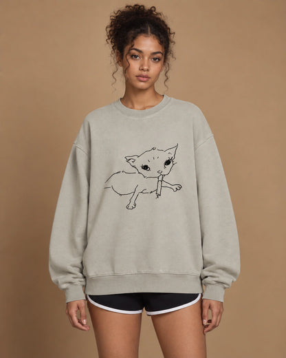 Nine Lives After Dark Unisex Vintage-Wash Sweatshirt in Light Gray - front lifestyle view