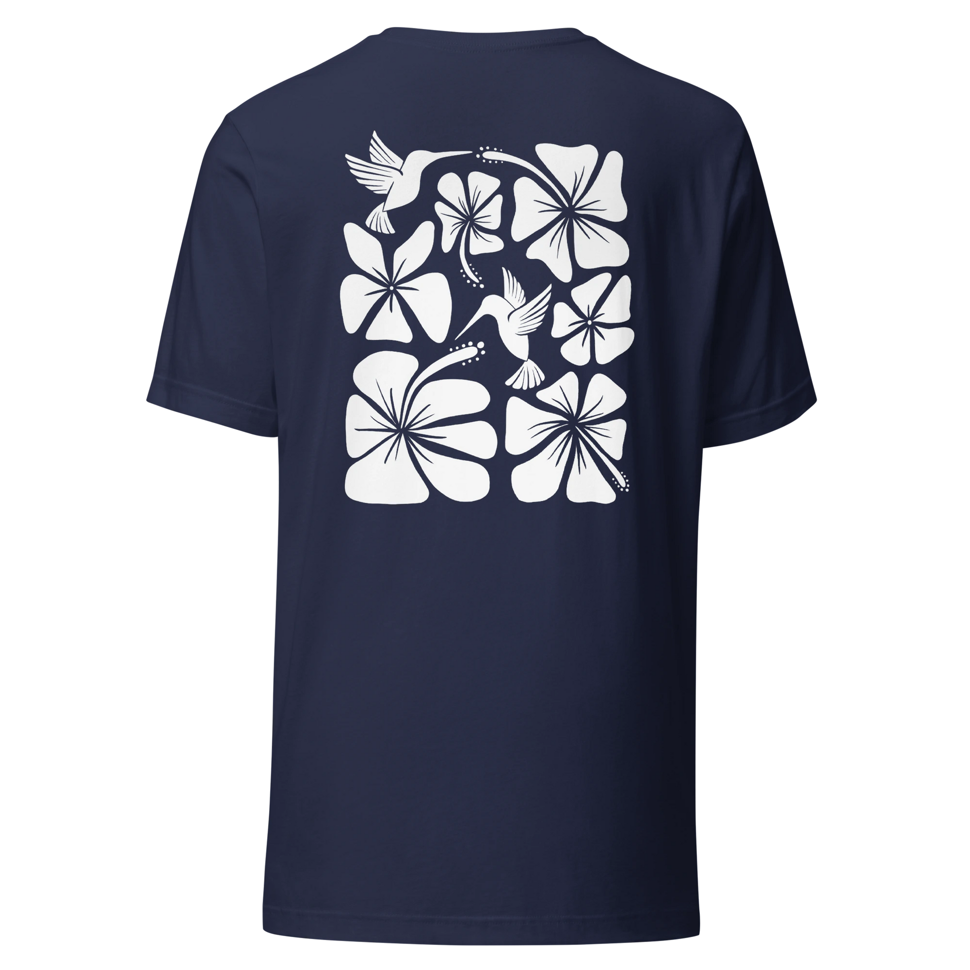 Hibiscus Flight Unisex Crew-Neck Tee in Navy - back product view