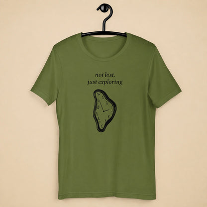 Not Lost, Just Exploring Unisex Crew-Neck Tee in Olive - hanger product view