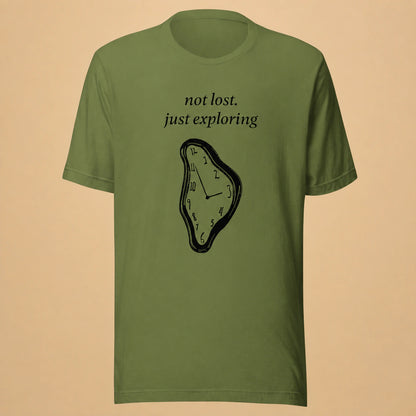 Not Lost, Just Exploring Unisex Crew-Neck Tee in Olive - flat front product view