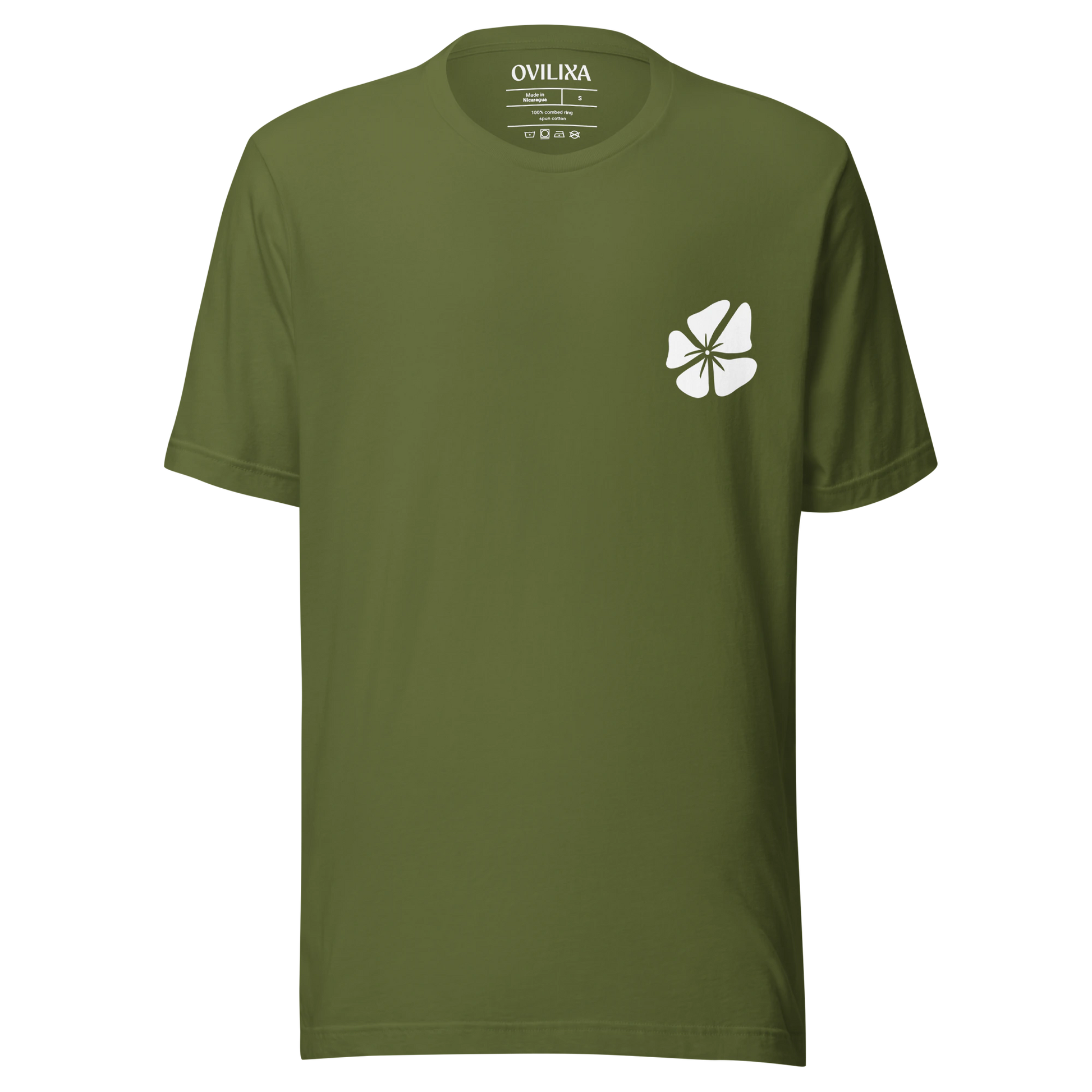 Hibiscus Flight Unisex Crew-Neck Tee in Olive - front product view