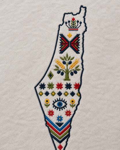 Palestine Heritage Embroidered Tank - embroidery detail (Soft Pink gallery)
