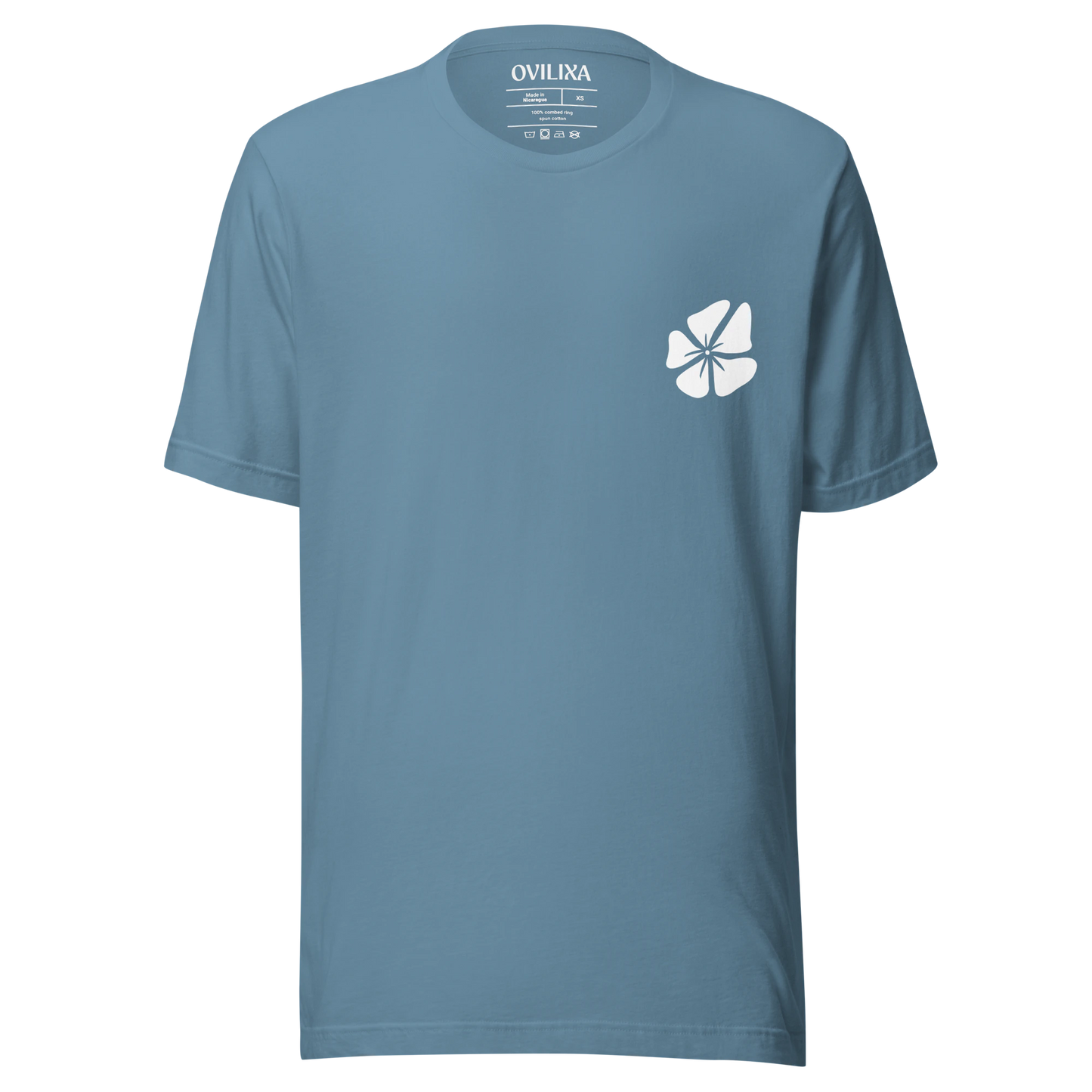 Hibiscus Flight Unisex Crew-Neck Tee in Steel Blue - front product view