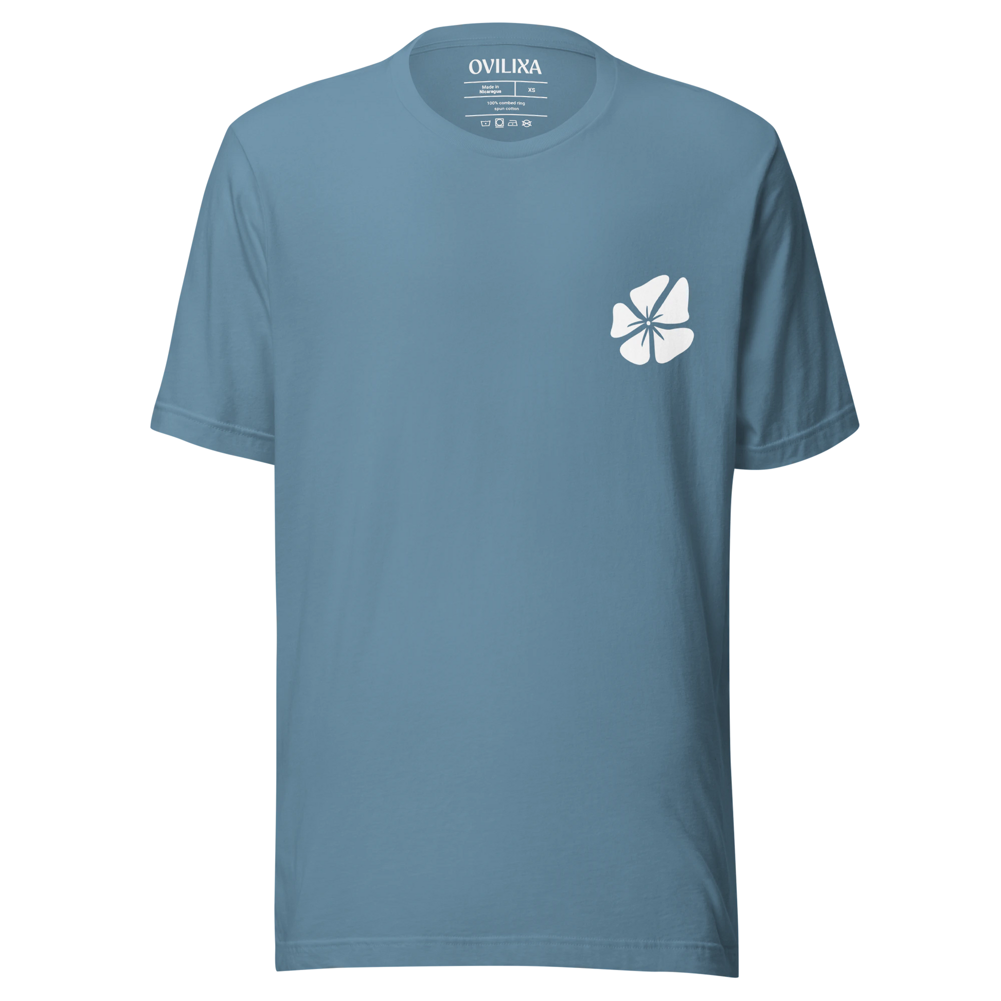 Hibiscus Flight Unisex Crew-Neck Tee in Steel Blue - front product view