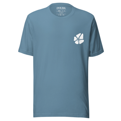 Hibiscus Flight Unisex Crew-Neck Tee in Steel Blue - front product view
