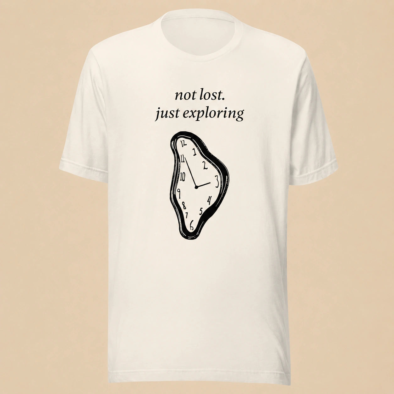 Not Lost, Just Exploring Unisex Crew-Neck Tee in Vintage White - flat front product view