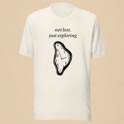 Not Lost, Just Exploring Unisex Crew-Neck Tee in Vintage White - flat front product view