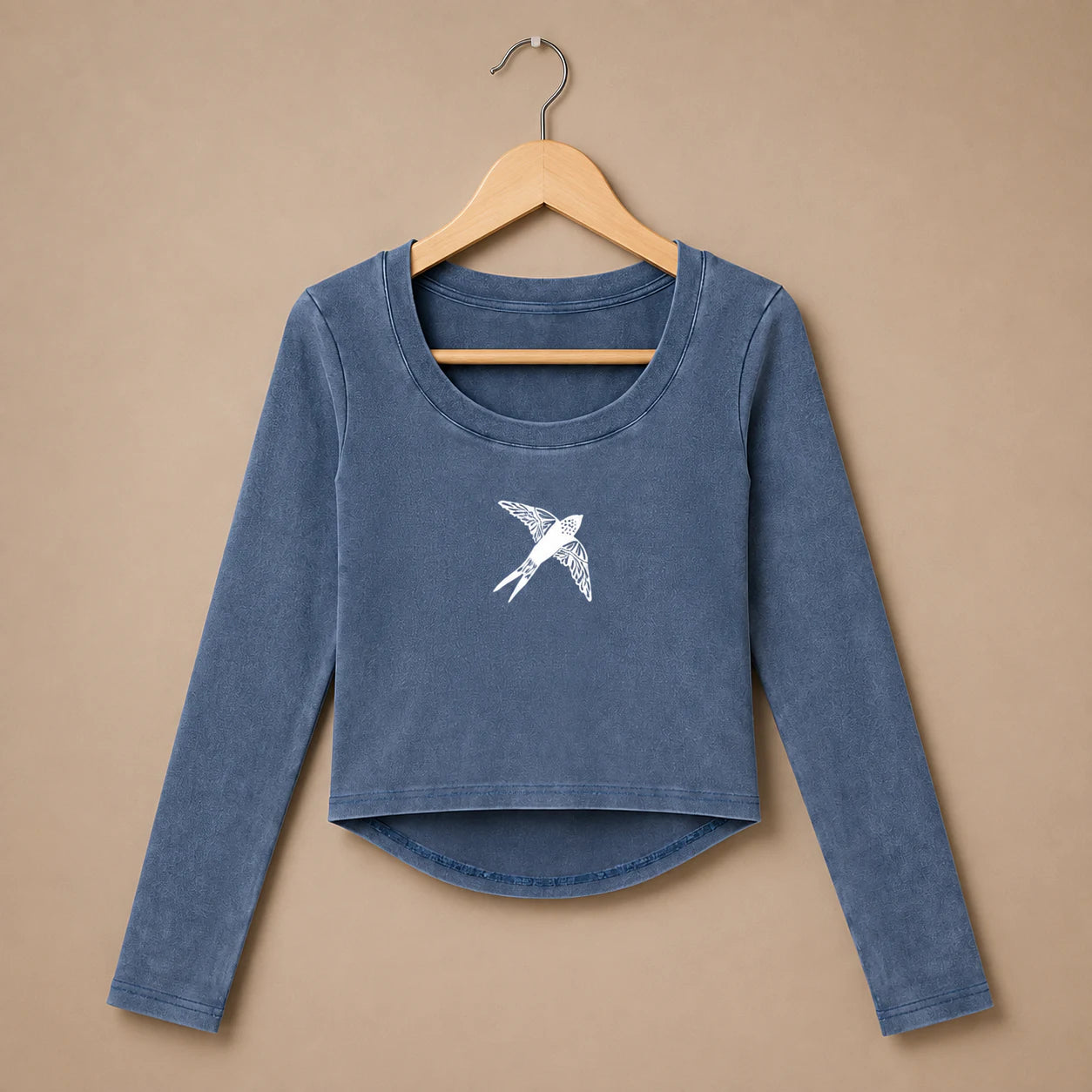 Swallow Flight Vintage-Wash Crop Top in Washed Blue - flat lay front view