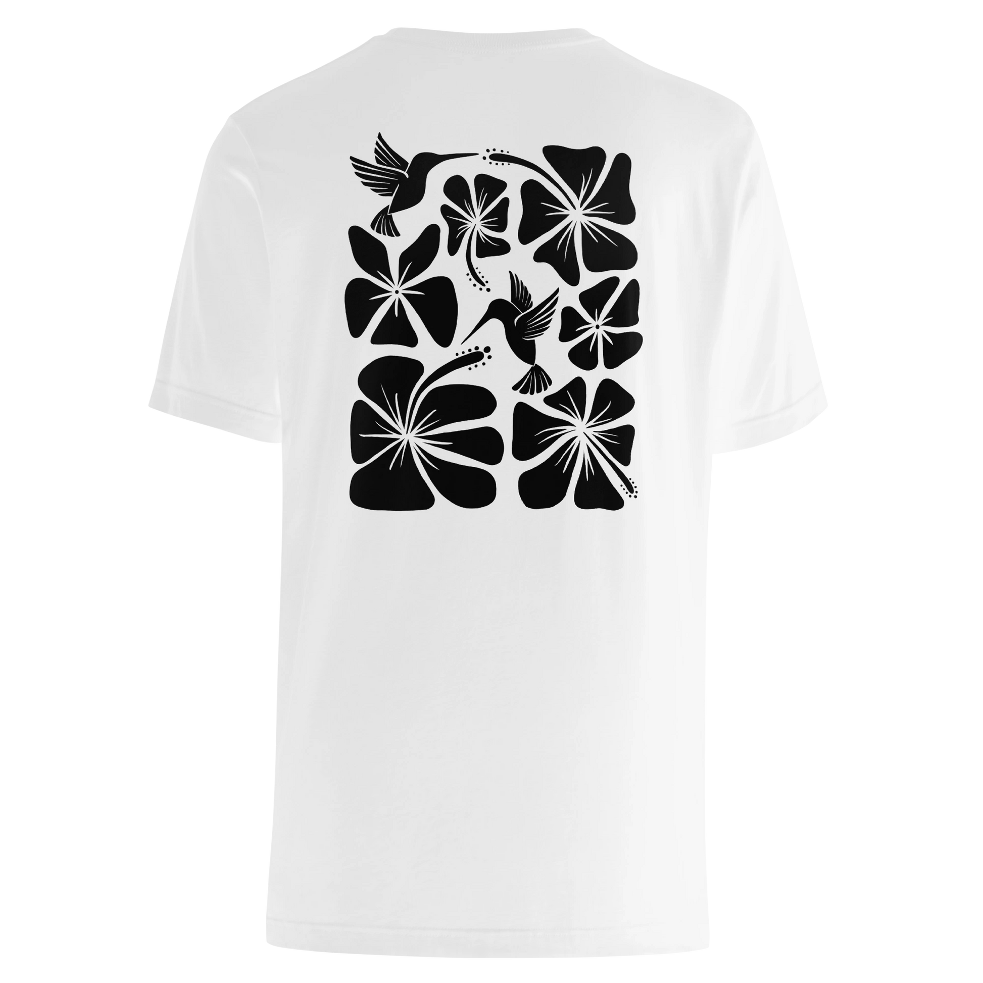 Hibiscus Flight Unisex Crew-Neck Tee in White - back product view