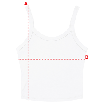 White micro-rib tank laid flat, showing A length and B width measurements