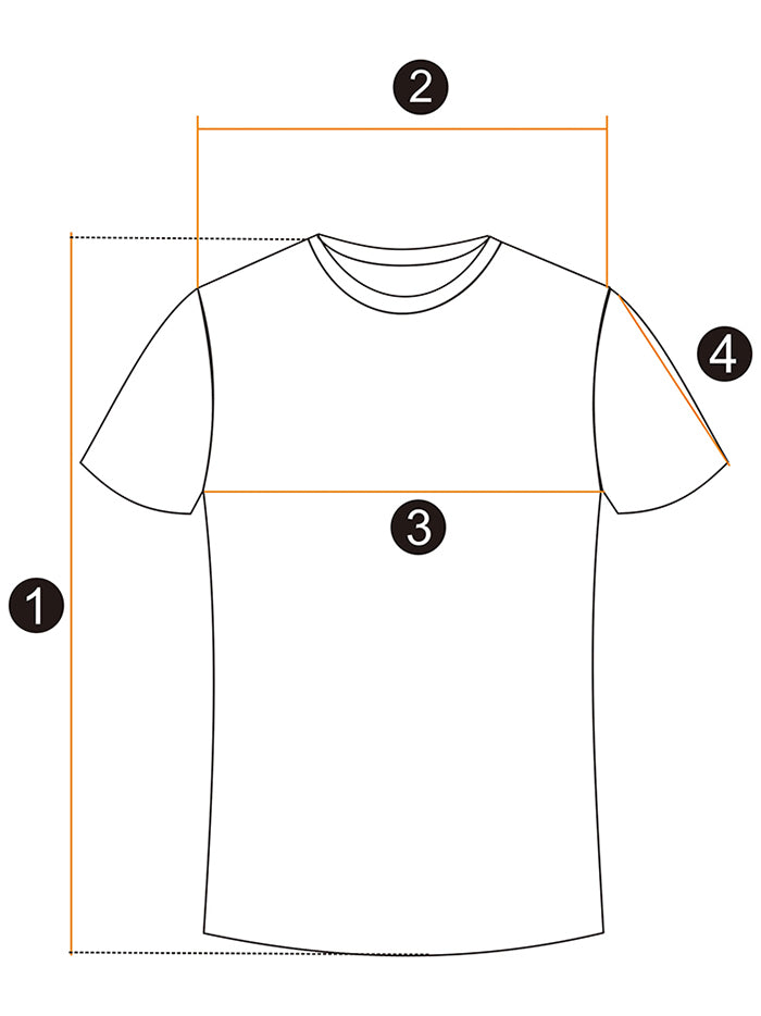 Oversized T-shirt diagram showing 1 length, 2 shoulder, 3 chest width, and 4 sleeve length