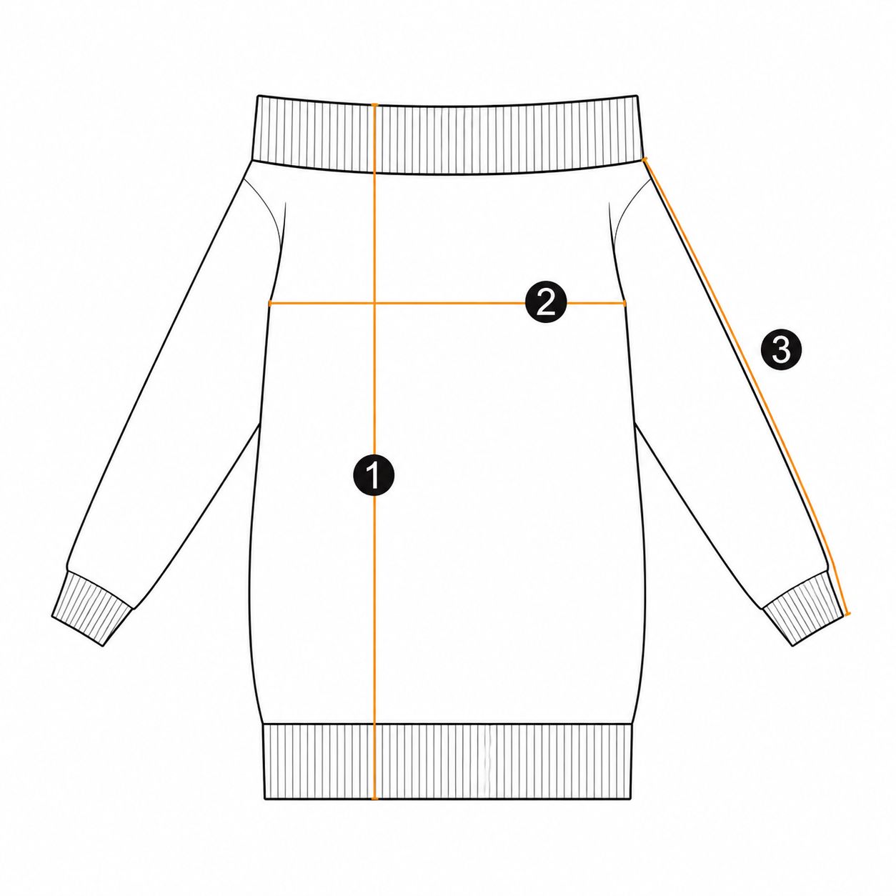 Sweatshirt dress diagram showing length, chest width, and sleeve length