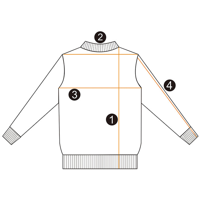 Cropped mock-neck sweatshirt diagram showing 1 length, 2 shoulder, 3 chest width, and 4 sleeve length