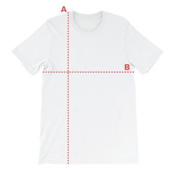 Crew-neck T-shirt diagram showing A garment length and B chest width