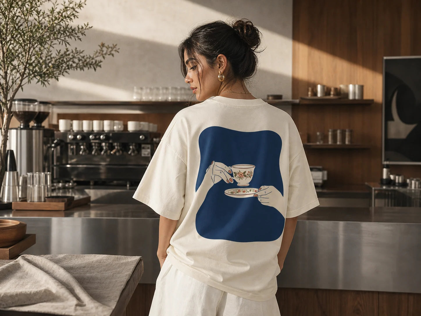 Ovilixa printed artwork worn in a modern studio